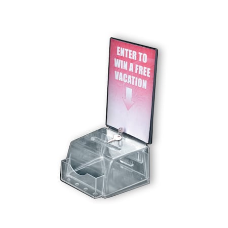 Azar Displays Clear Small Molded Lottery Box W/ Pocket, Lock and Key 206008